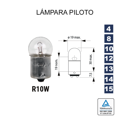 bombilla lampara r10w 12v 10w  ba15s (pack 10 unidades)