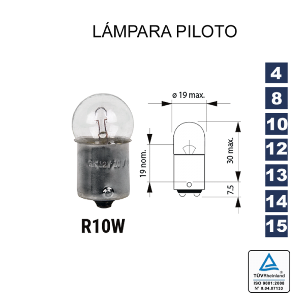 bombilla lampara r10w 12v 10w ba15s (pack 10 unidades) bombilla lampara r10w 12v 10w ba15s (pack 10 unidades)