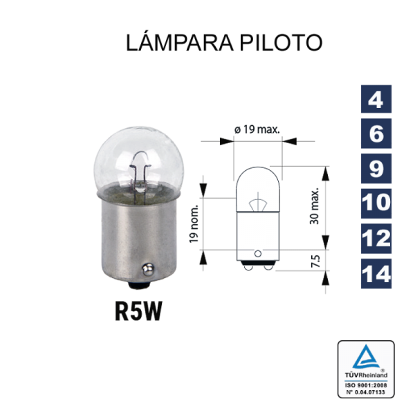 bombilla lampara r5w 12v 5w  ba15s (pack 10 unidades)