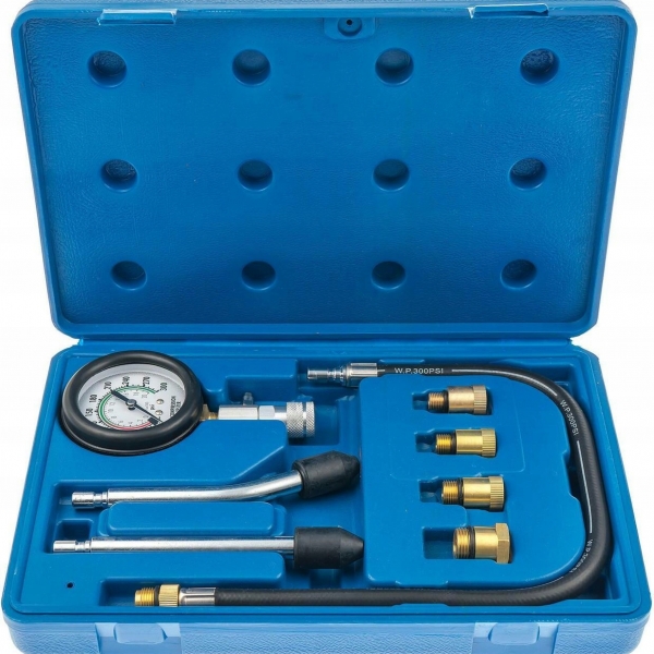 Comprobador de Compresión 8 Piezas para Motores Gasolina , Compresímetro 0-21 Bar con Adaptadores M10-M18