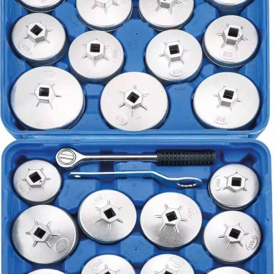 Juego de llaves,cazoletas para filtros de aceite de aluminio, kit herramientas para quitar filtros aceite 23 piezas